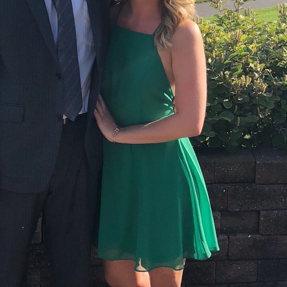 Lulus Letters of Love Green Backless Skater Dress